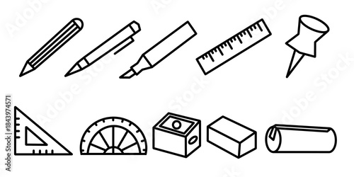 Stationery icon set. Collection of outline illustration related to school stationery. Icon set ideas for educational.