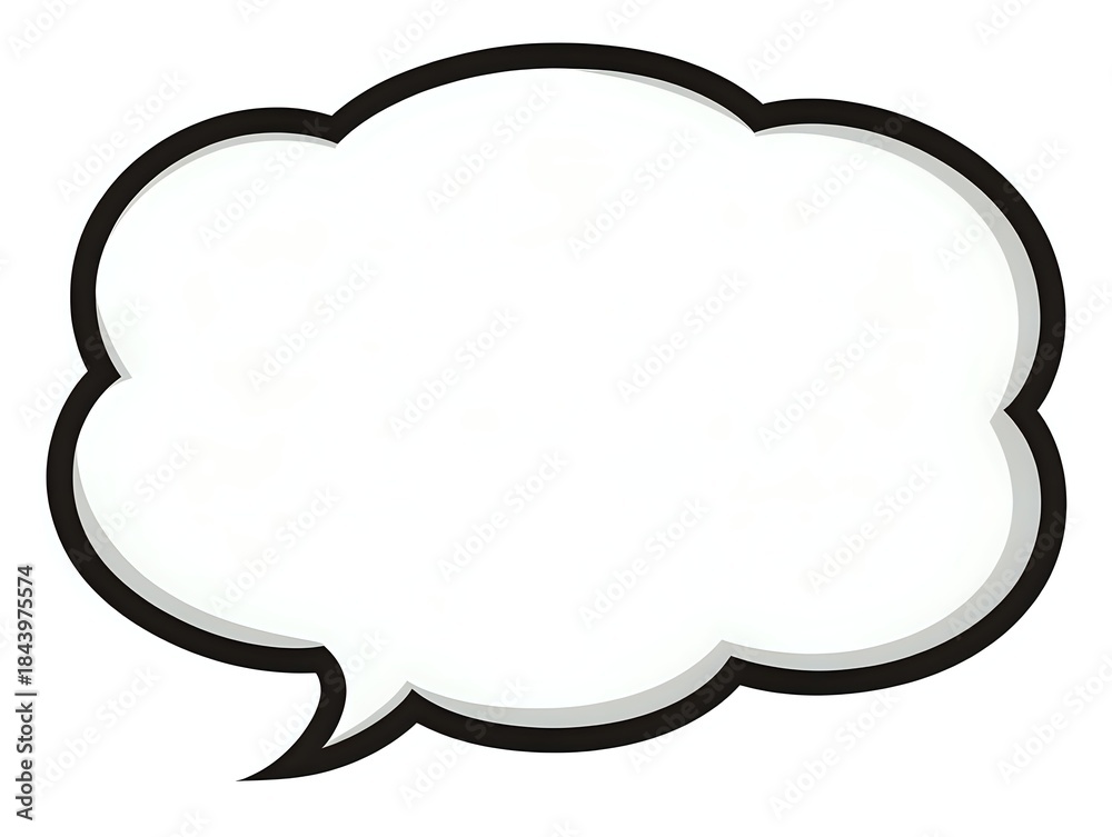Fototapeta premium Empty white speech bubble with black outline isolated on transparent background for text overlay and graphic design projects.