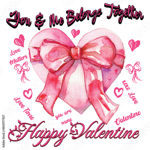 Romantic Pink Bow With Hearts Valentine Love SVG