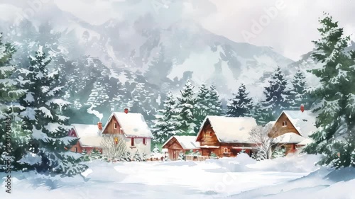 Warm light emanates from a snowy mountain cabin surrounded by tall trees and blanketed in fresh snow under the winter sky.