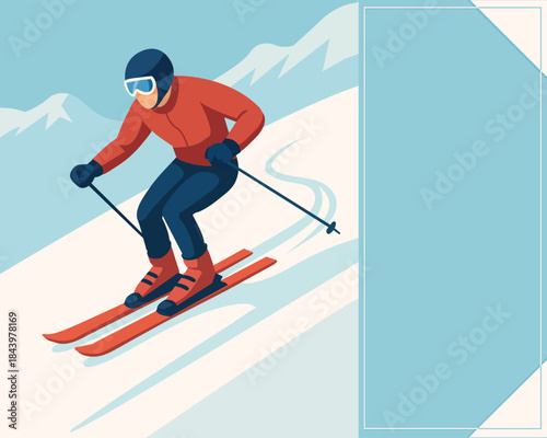 skier on the ski resort. space for text. ski season 