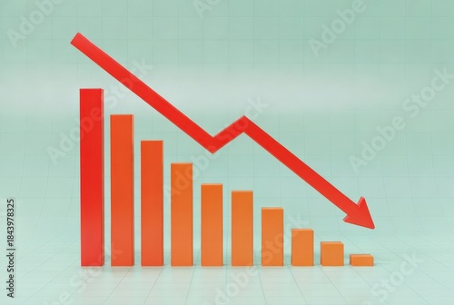 Free Download A graph displays vertical bars in orange that start high and decrease downwards. A red arrow points down, indicating a decline in values across a set time period - GFXLoad