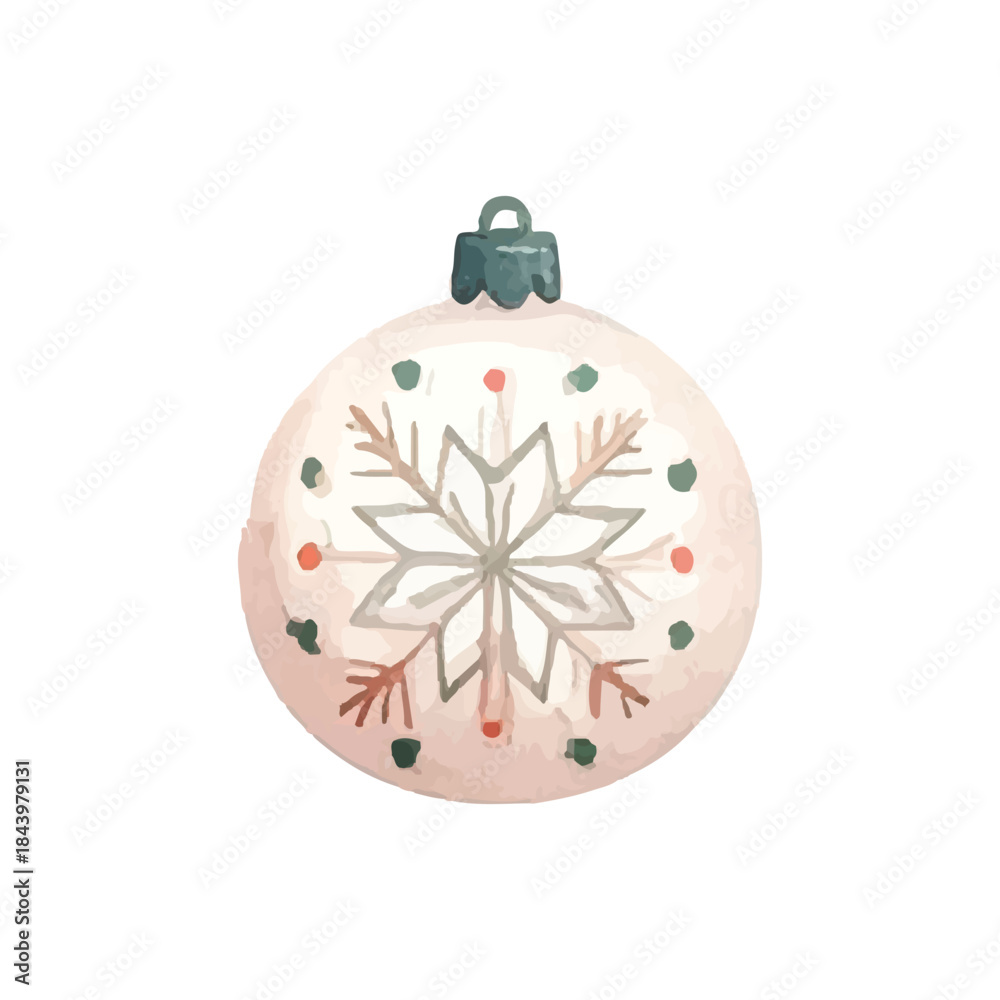 Fototapeta premium Hand-painted watercolor Christmas bauble featuring a delicate snowflake design, perfect for festive holiday decoration