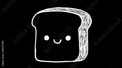 White wiggly hand drawn cute bread slice food icon on alpha