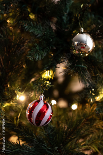 christmas tree with red baubles