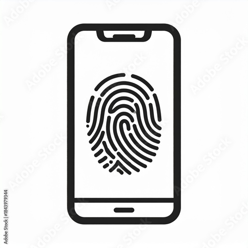 Outline Mobile Fingerprint Authentication Symbol on White Background