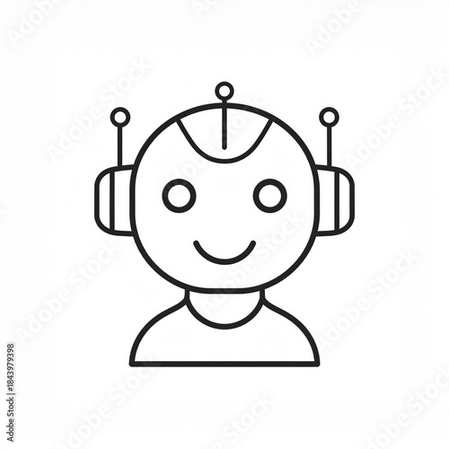 Minimal Chatbot Face Icon in Simple Black Line Style