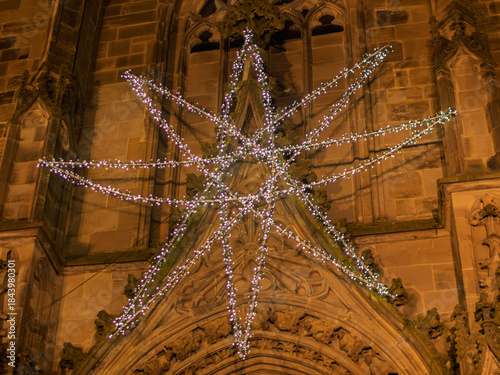 Illuminated Christmas Star Decoration on Church