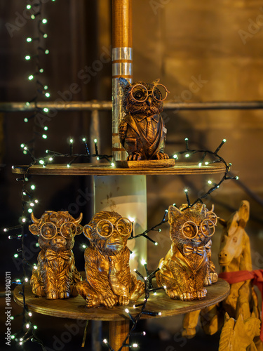 Whimsical Animal Figurines with Glasses in Festive Decor