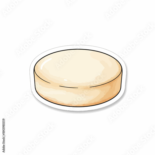 Cartoon sticker of a round pale yellow object resembling cheese or soap