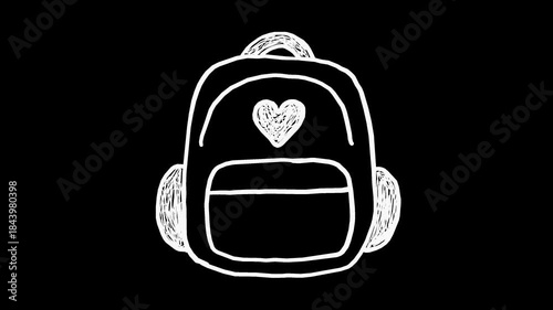 White wiggly hand drawn school bag pack icon on alpha
