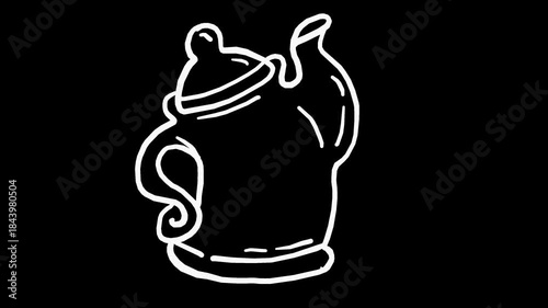 White wiggly hand drawn teapot container icon on alpha 1