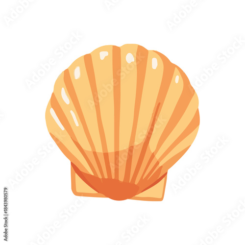 striped scallop shell cartoon. A basket of seashells isolated on a white background from the sea