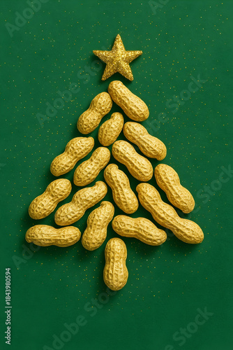 Golden Peanut Christmas Tree – Festive Holiday Decoration on Dark Green Background
