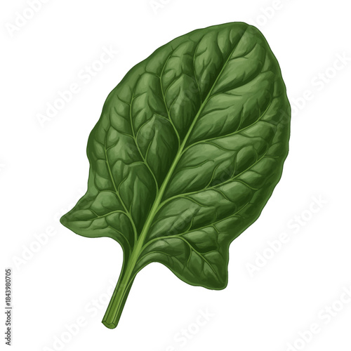 Detailed illustration of a single deep green spinach leaf with prominent veins