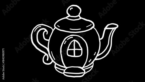 White wiggly hand drawn teapot container icon on alpha 5