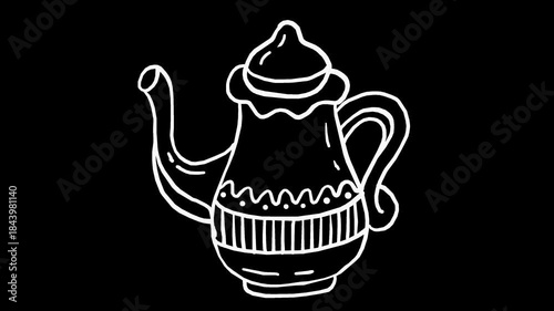 White wiggly hand drawn teapot container icon on alpha 8
