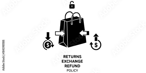 Shopping Bag Returns Exchange Policy Icon Silhouette