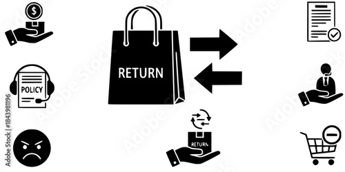 Shopping Bag Returns Exchange Policy Icon Silhouette