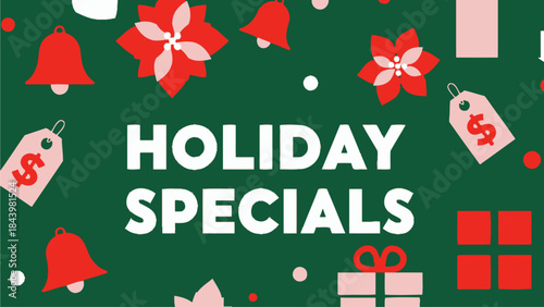 Holiday Specials Big Sale Event with Festive Decorations and Discount Tags