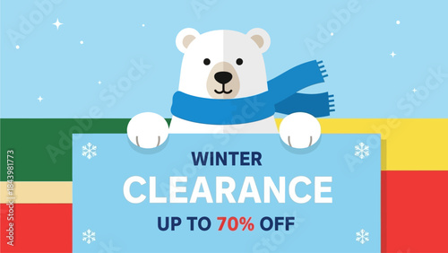 Polar Bear in Winter Clearance Sale Advertisement with Up to 70% Off Discount