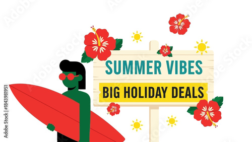 Charming illustration of a grandmother holding a festive banner promoting baking specials and essential kitchen items, perfect for holiday sales and cooking promotions