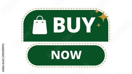 Vibrant green e-commerce call to action button with a shopping bag icon, prompting users to buy now for online transactions and immediate purchases