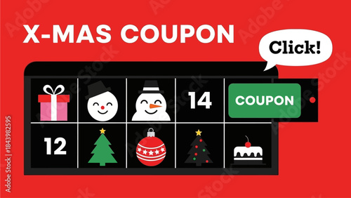 Engaging digital holiday coupon game with a festive advent calendar theme, inviting users to click and redeem special seasonal discounts or exclusive offers