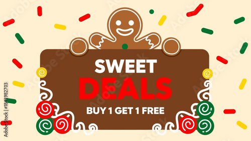 Gingerbread Man Sweet Deals Buy 1 Get 1 Free Offer with Confetti