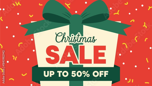 Christmas Sale Up To 50% Off Greeting Card Vector Illustration