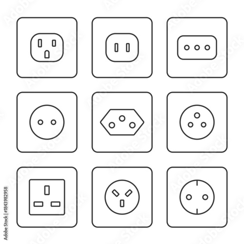 Socket types icon set. Vector isolated illustration