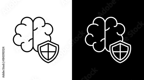 Mental Shield Outline White Icon Set Design