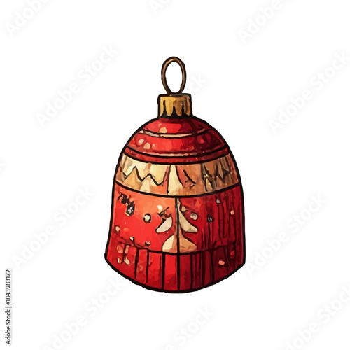 Christmas Bell Ornament Hand-Drawn Illustration