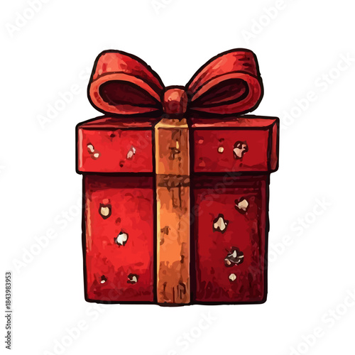 Festive hand-drawn red gift box with a decorative bow, ideal for holiday celebrations, birthdays, or special occasions, symbolizing joy, surprise, and the spirit of giving
