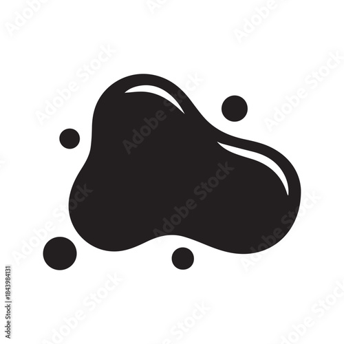 Abstract organic black blob shape isolated on white background, vector illustration of fluid ink stain, liquid drop, or irregular smooth amoeba cell element

