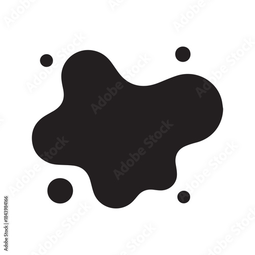 Abstract organic black blob shape isolated on white background, vector illustration of fluid ink stain, liquid drop, or irregular smooth amoeba cell element
