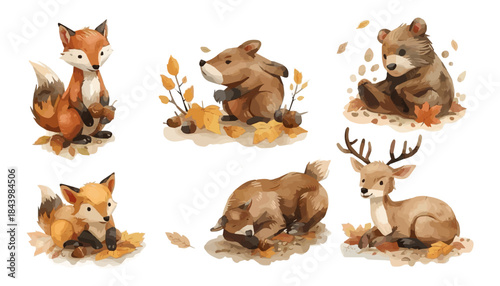 A cute group of dogs and cats sitting together on a white background