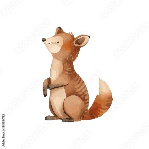 Charming watercolor illustration of an adorable bilby sitting upright, showcasing its distinctive features, earthy tones, and gentle demeanor for delightful nature-themed projects