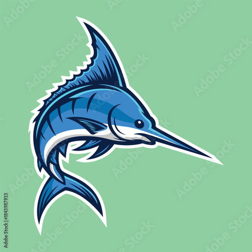 marlin fish mascot logo vector design template modern style