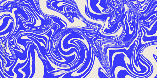 Blue wavy lines abstract background. Trendy psychedelic retro style backdrop. Waves, swirl and twirl pattern. Twisted distorted vector texture. Y2k aesthetic design