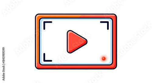 a modern video player icon featuring a red play button and recording frame symbolizing digital media and online streaming.