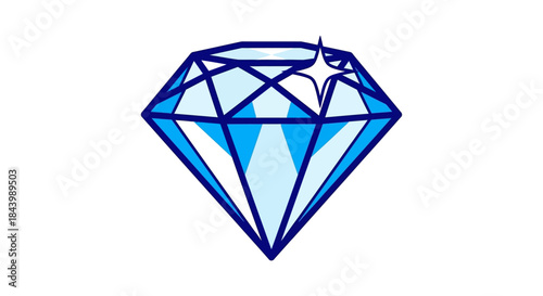 a sparkling blue diamond illustration gleaming on a clean white background symbolizing luxury wealth success finance and jewelry designs.