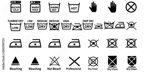 Garment Care Symbols Washing Ironing Vector Set