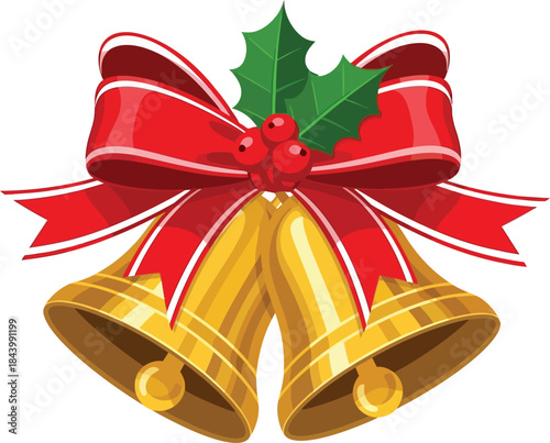 christmas bells with red ribbon