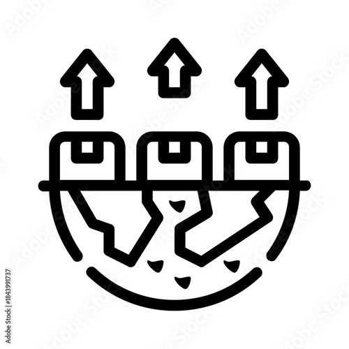 Rising emissions symbolized by cracked earth and arrows. Perfect for illustrating environmental degradation, climate change, pollution, or carbon footprint concepts.
