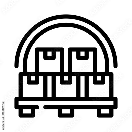 Stack of boxes on a pallet inside a warehouse, represents logistics, storage, inventory management in a commercial setting for presentations, ads.
