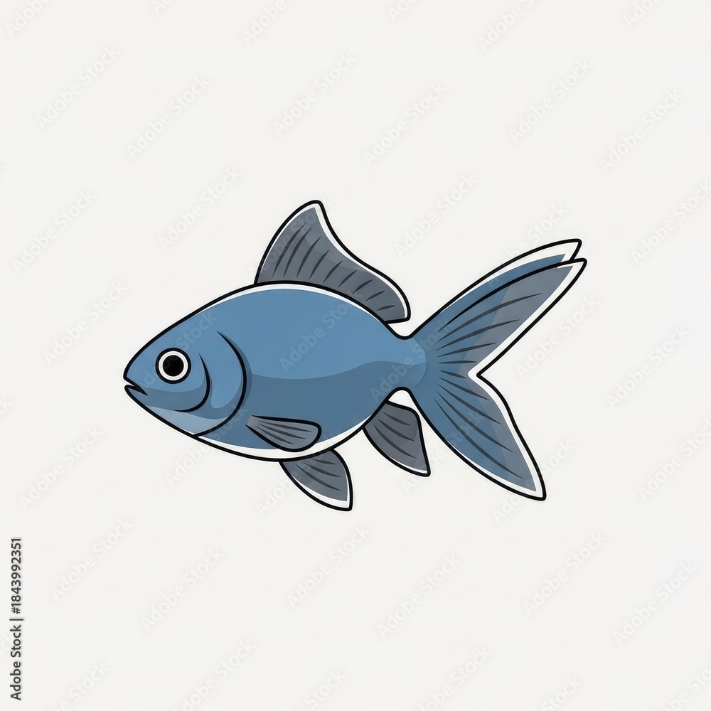 Fototapeta premium A simple cartoon illustration of a blue fish swimming.