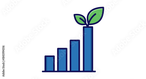 business growth bar chart with green leaves symbolizing sustainable development environmental progress and green economy investment strategies.