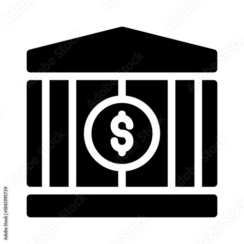 Bank icon with a dollar symbol, perfect for finance websites, banking apps, investment platforms, and financial presentations. Ideal for business use.
