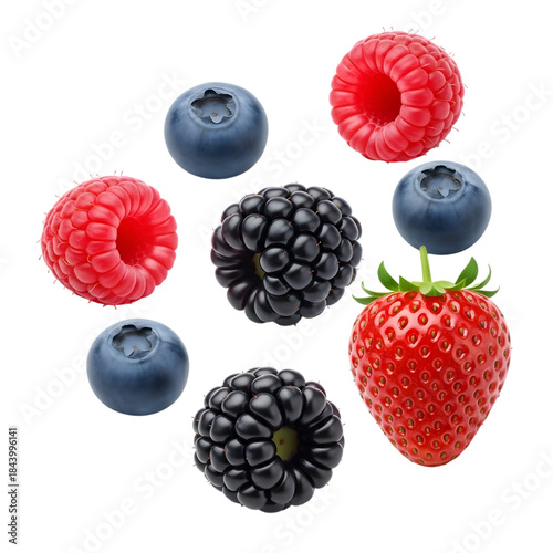 Mixed berries isolated on transparent background